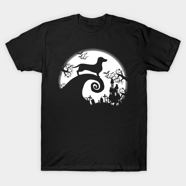 Dachshund and Halloween Moon T-Shirt by Jenna Lyannion
